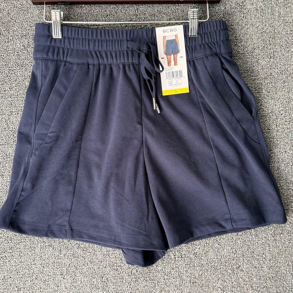 NWT BCBG‎ Womens Small Shorts Navy Blue High Rise Drawstring Athleisure Coastal